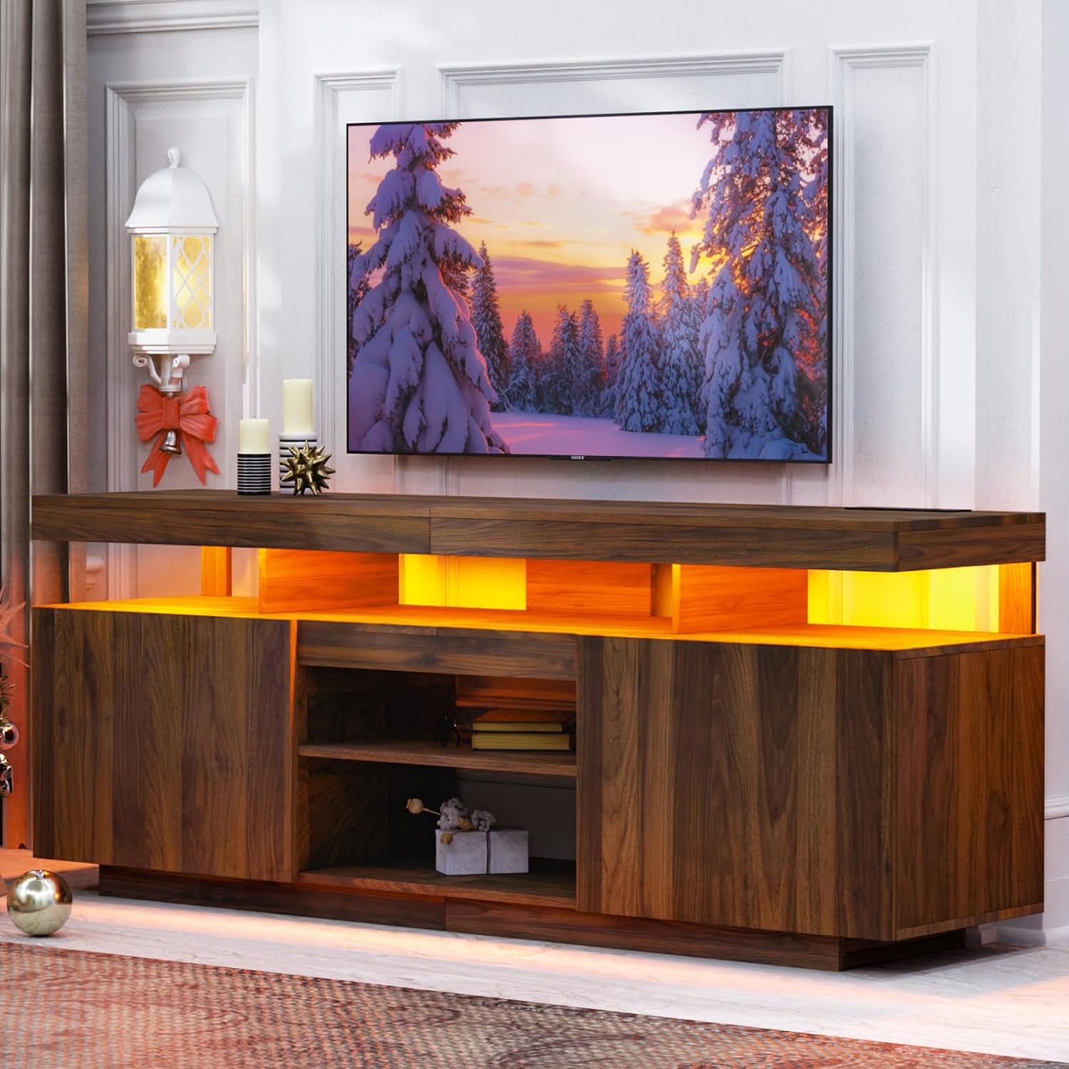 Gaming Console Cabinet - LED TV Stand with Power Outlets