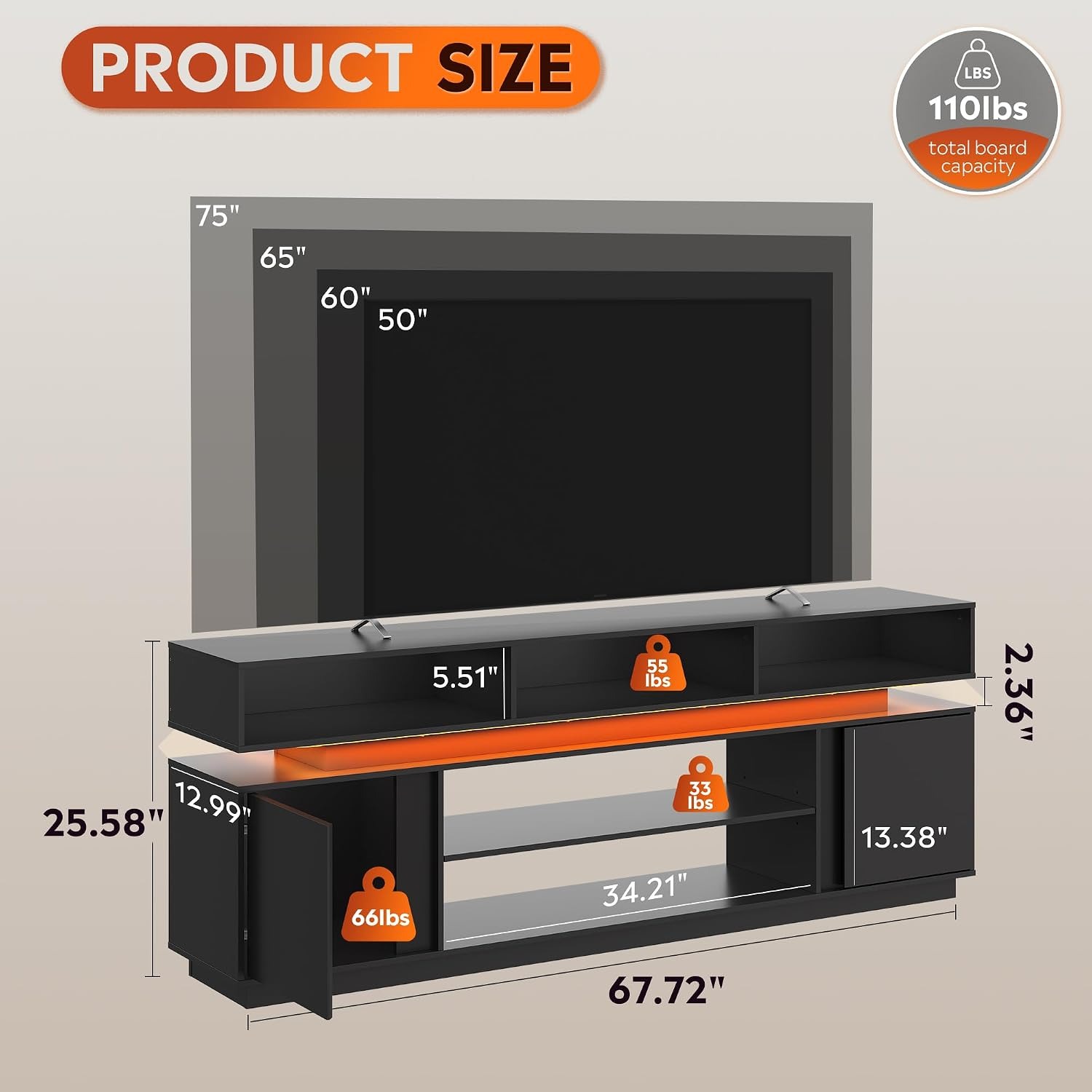 Modern TV Stand for 75 Inch TV - Gaming Console Cabinet ulasan dan harga