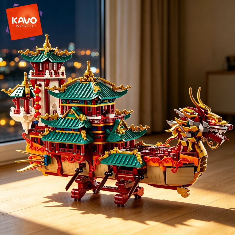 KAVOWORLD 2453pcs Dragon Boat  - Gaming Console Lego ulasan dan harga