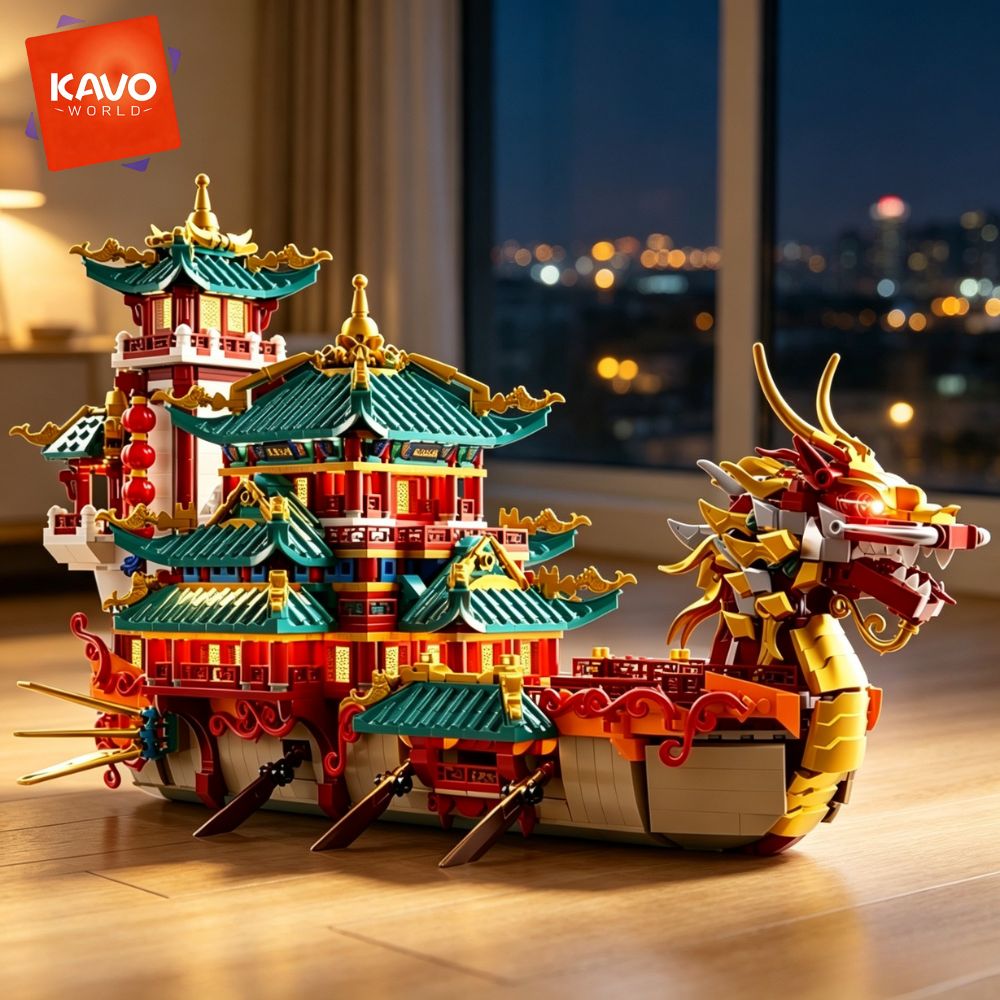KAVOWORLD 2453pcs Dragon Boat  - Gaming Console Lego ulasan dan harga